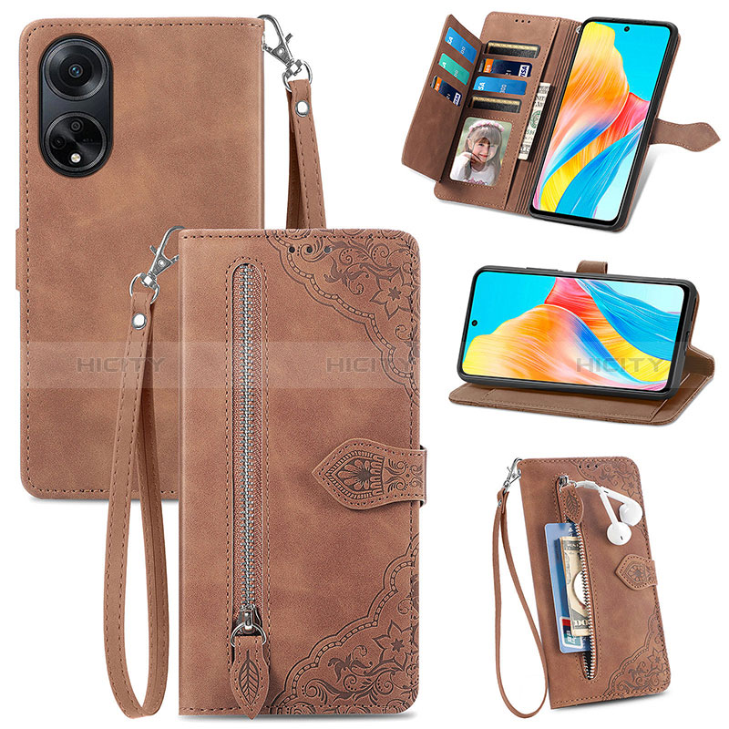 Funda de Cuero Cartera con Soporte Carcasa S06D para Oppo A98 5G Marron