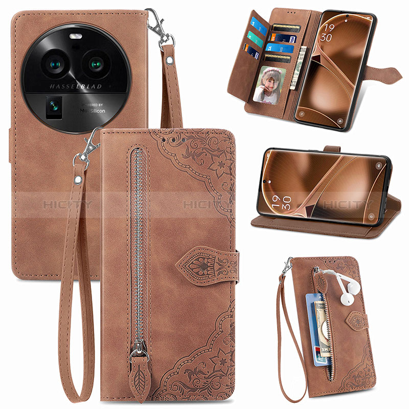 Funda de Cuero Cartera con Soporte Carcasa S06D para Oppo Find X6 5G Marron