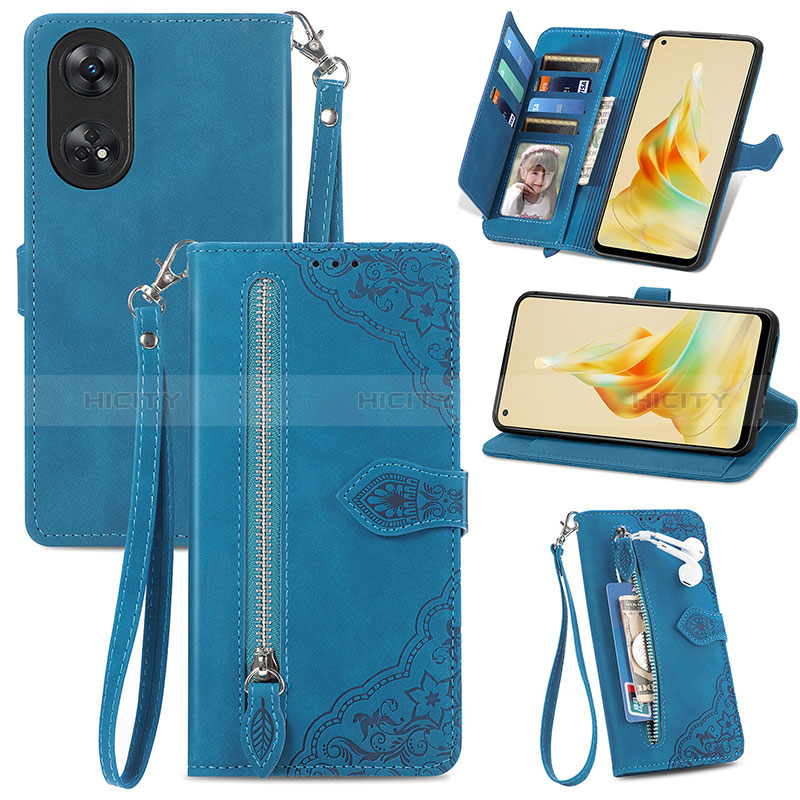 Funda de Cuero Cartera con Soporte Carcasa S06D para Oppo Reno8 T 4G Azul