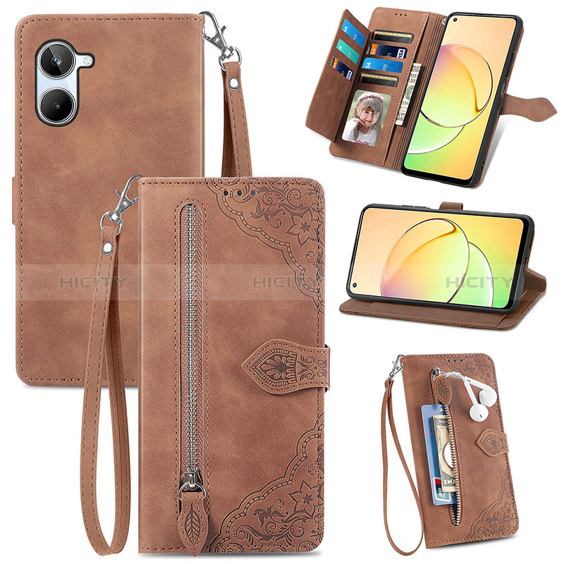 Funda de Cuero Cartera con Soporte Carcasa S06D para Realme 10 4G Marron