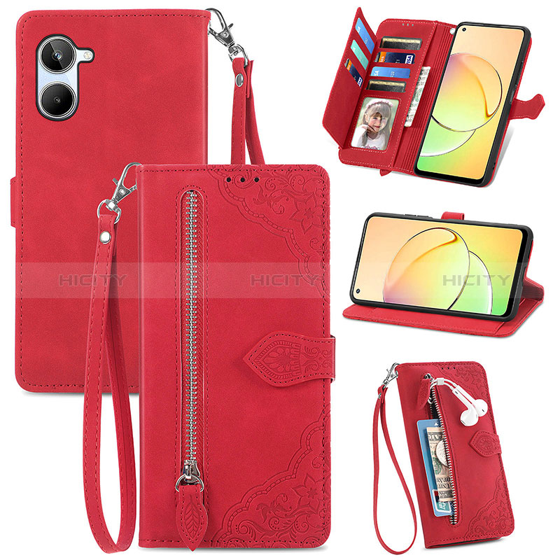 Funda de Cuero Cartera con Soporte Carcasa S06D para Realme 10 Pro 5G Rojo