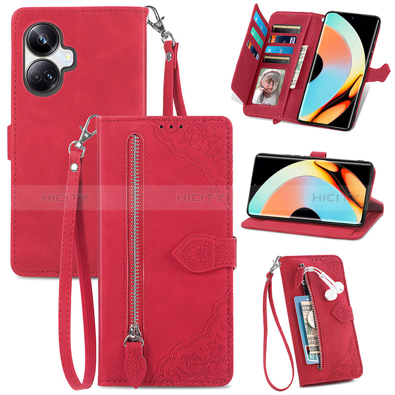 Funda de Cuero Cartera con Soporte Carcasa S06D para Realme 10 Pro+ Plus 5G Rojo