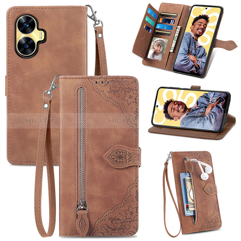 Funda de Cuero Cartera con Soporte Carcasa S06D para Realme C55 Marron