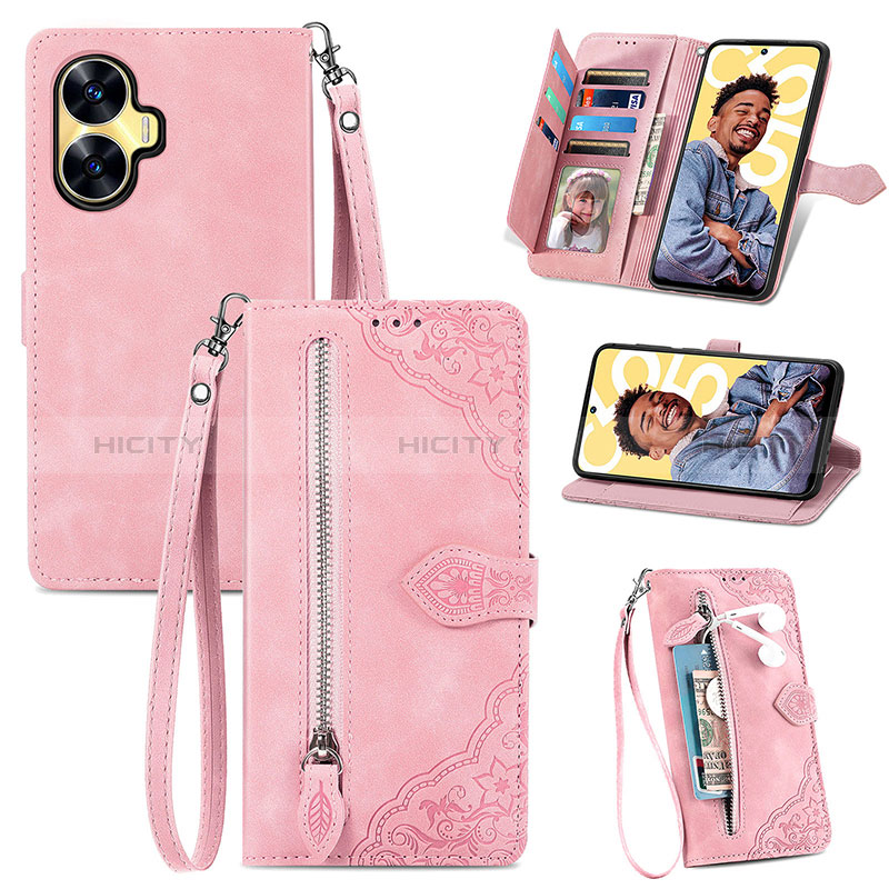 Funda de Cuero Cartera con Soporte Carcasa S06D para Realme C55 Rosa