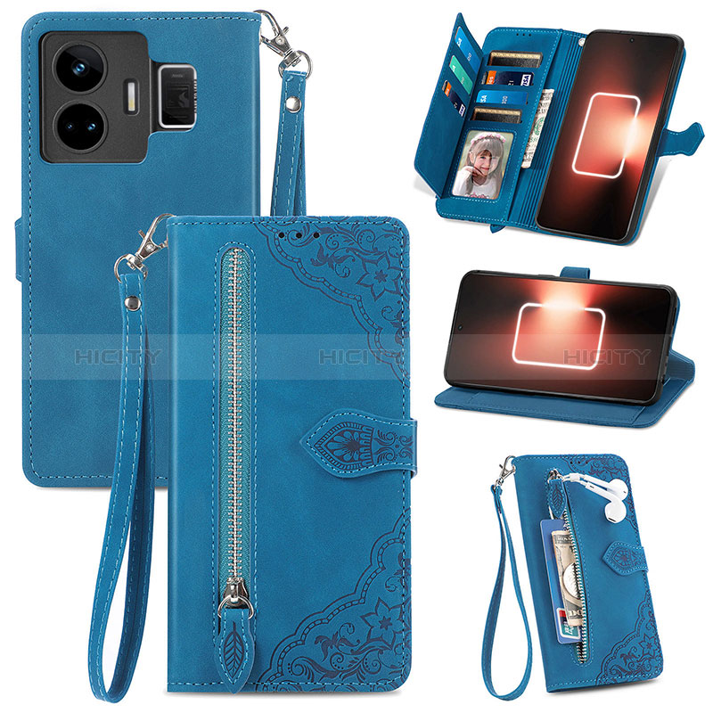 Funda de Cuero Cartera con Soporte Carcasa S06D para Realme GT Neo5 240W 5G Azul