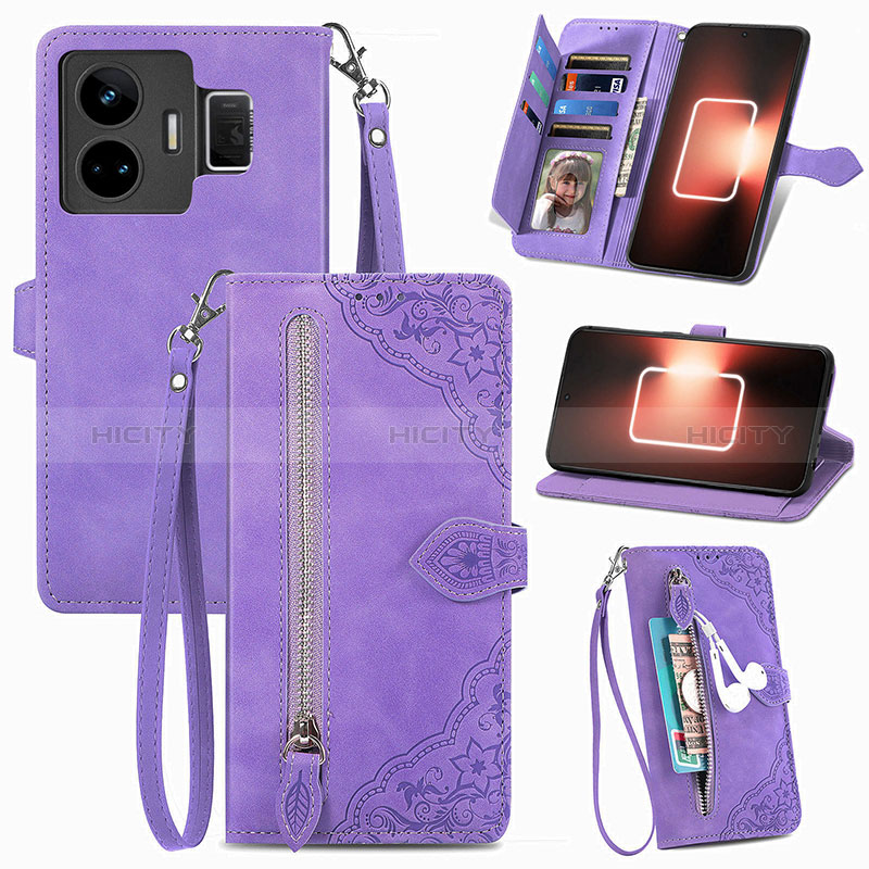 Funda de Cuero Cartera con Soporte Carcasa S06D para Realme GT Neo5 240W 5G Morado