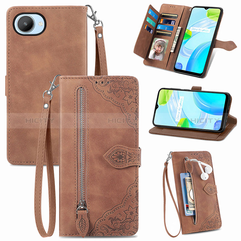 Funda de Cuero Cartera con Soporte Carcasa S06D para Realme Narzo 50i Prime Marron