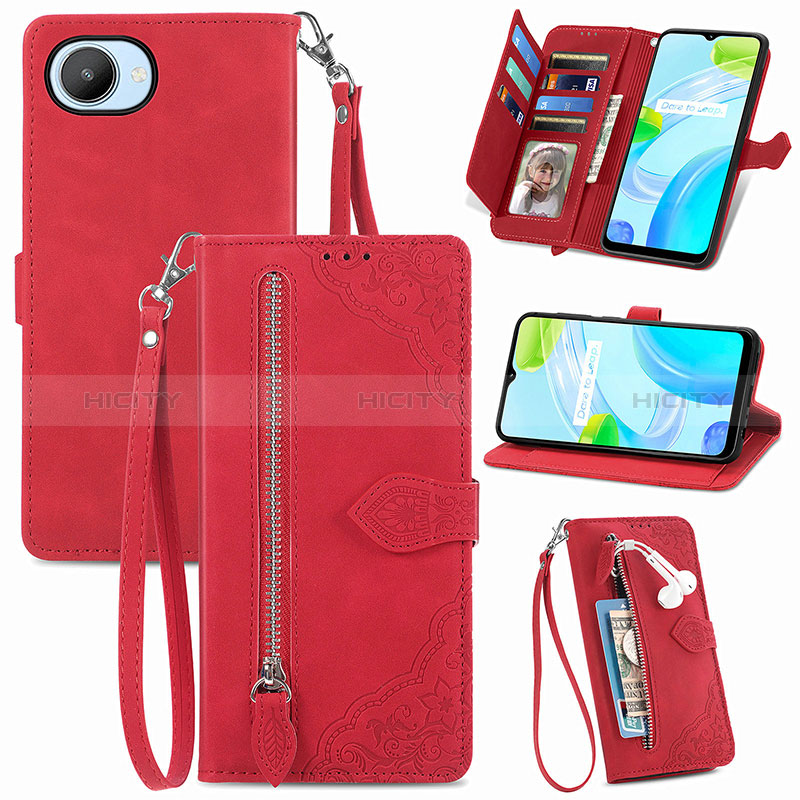 Funda de Cuero Cartera con Soporte Carcasa S06D para Realme Narzo 50i Prime Rojo