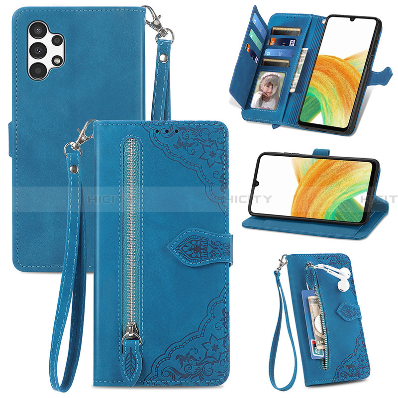 Funda de Cuero Cartera con Soporte Carcasa S06D para Samsung Galaxy A13 4G Azul