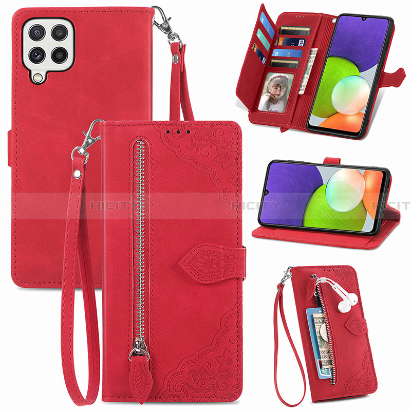 Funda de Cuero Cartera con Soporte Carcasa S06D para Samsung Galaxy A22 4G Rojo