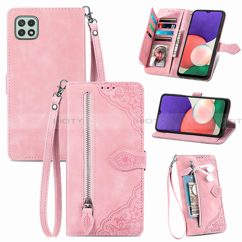 Funda de Cuero Cartera con Soporte Carcasa S06D para Samsung Galaxy A22 5G Rosa