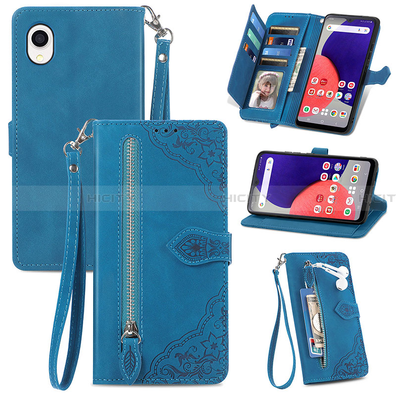 Funda de Cuero Cartera con Soporte Carcasa S06D para Samsung Galaxy A22 5G SC-56B Azul