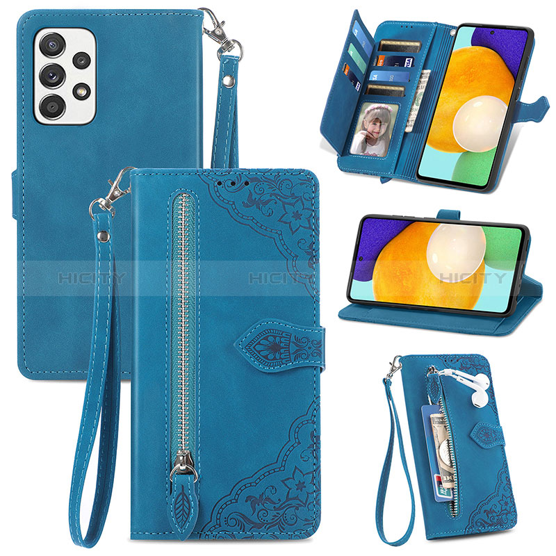 Funda de Cuero Cartera con Soporte Carcasa S06D para Samsung Galaxy A52s 5G Azul