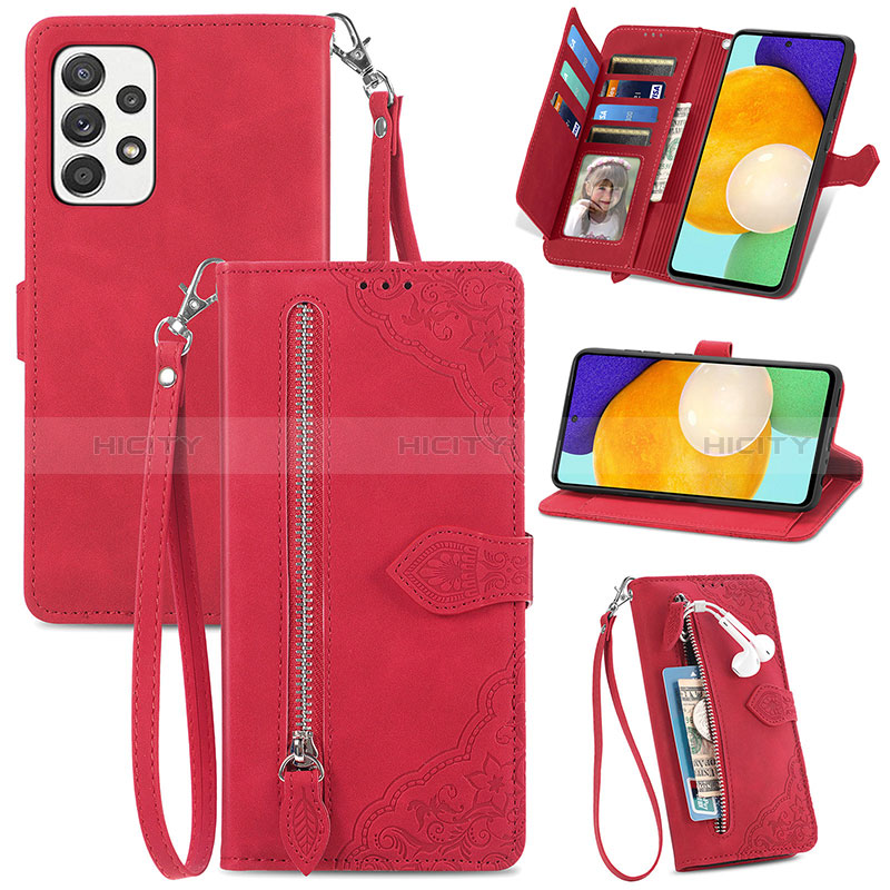 Funda de Cuero Cartera con Soporte Carcasa S06D para Samsung Galaxy A52s 5G Rojo