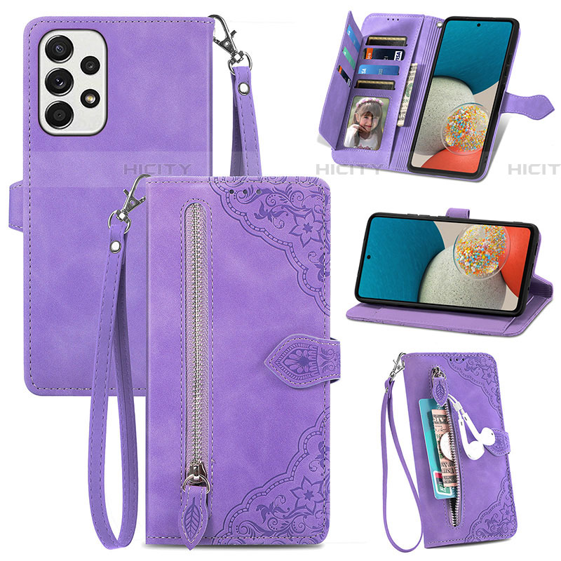 Funda de Cuero Cartera con Soporte Carcasa S06D para Samsung Galaxy A53 5G Morado