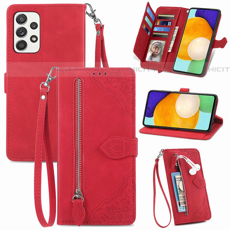 Funda de Cuero Cartera con Soporte Carcasa S06D para Samsung Galaxy A72 5G Rojo