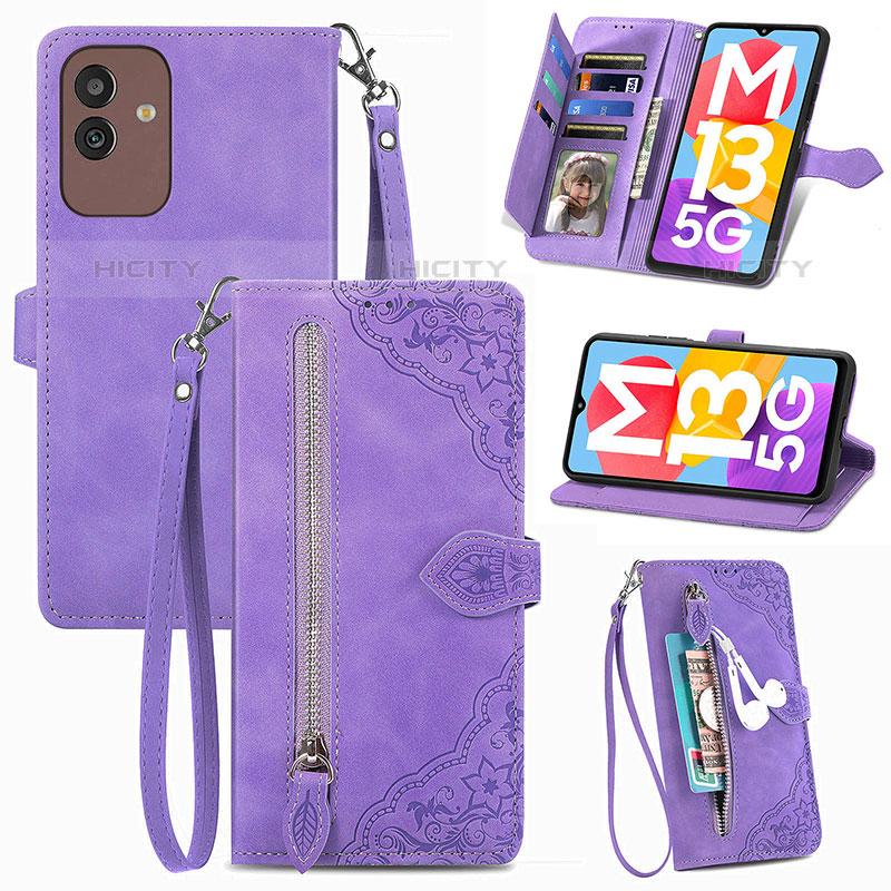 Funda de Cuero Cartera con Soporte Carcasa S06D para Samsung Galaxy M13 5G Morado