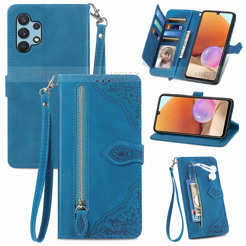 Funda de Cuero Cartera con Soporte Carcasa S06D para Samsung Galaxy M32 5G Azul