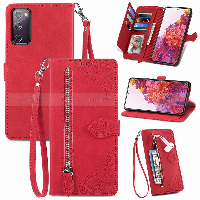 Funda de Cuero Cartera con Soporte Carcasa S06D para Samsung Galaxy S20 Lite 5G Rojo