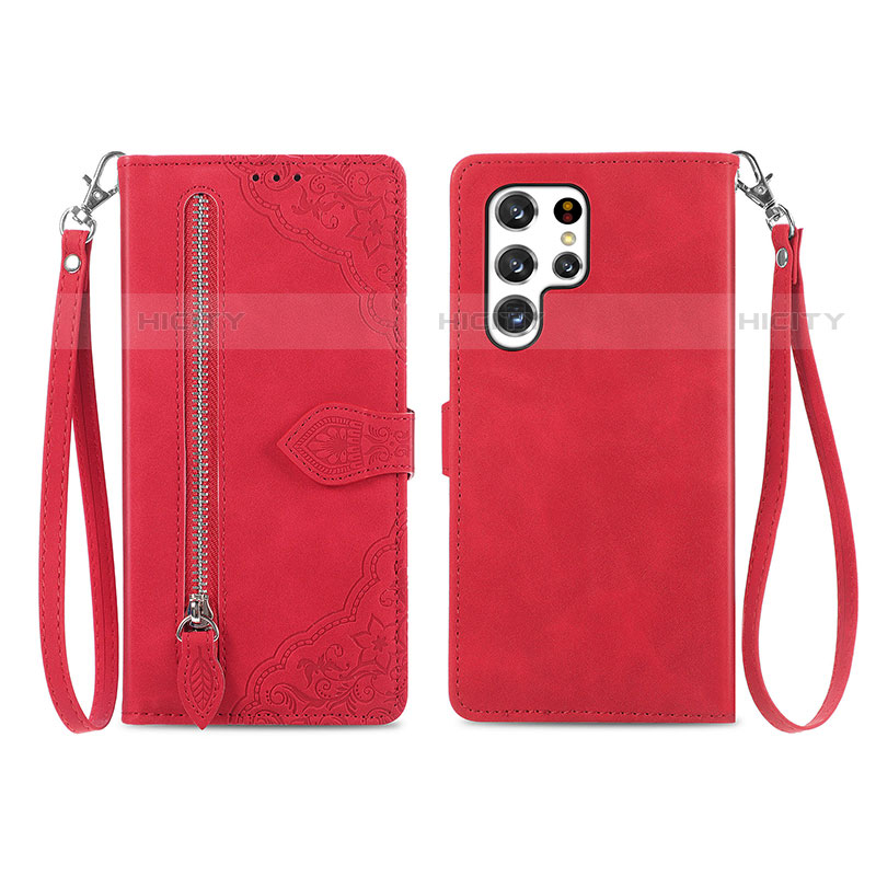 Funda de Cuero Cartera con Soporte Carcasa S06D para Samsung Galaxy S23 Ultra 5G Rojo