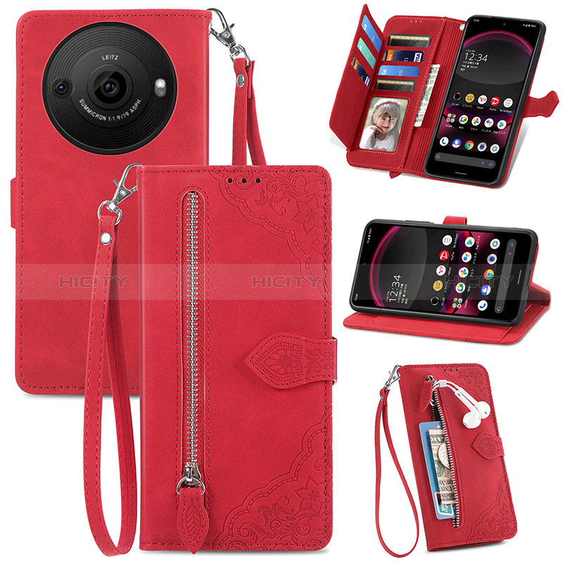 Funda de Cuero Cartera con Soporte Carcasa S06D para Sharp Aquos R8 Pro Rojo