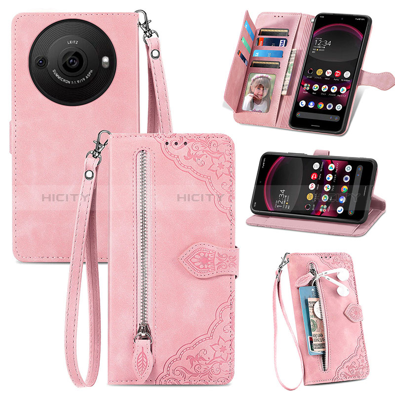 Funda de Cuero Cartera con Soporte Carcasa S06D para Sharp Aquos R8s Pro Rosa