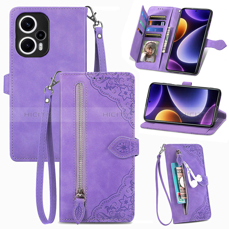 Funda de Cuero Cartera con Soporte Carcasa S06D para Xiaomi Poco F5 5G Morado