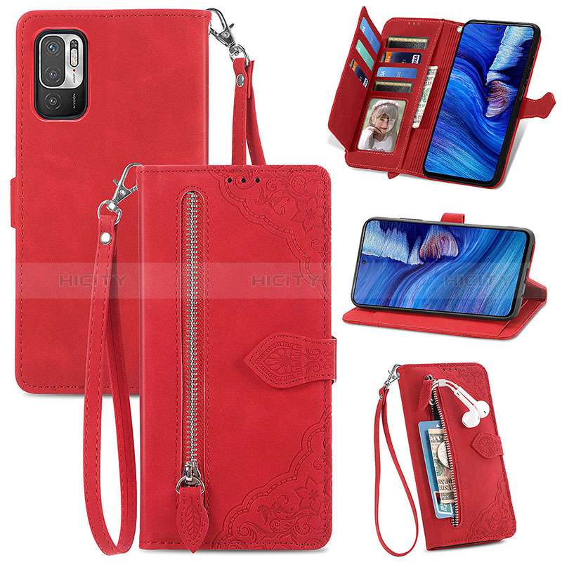 Funda de Cuero Cartera con Soporte Carcasa S06D para Xiaomi POCO M3 Pro 5G Rojo