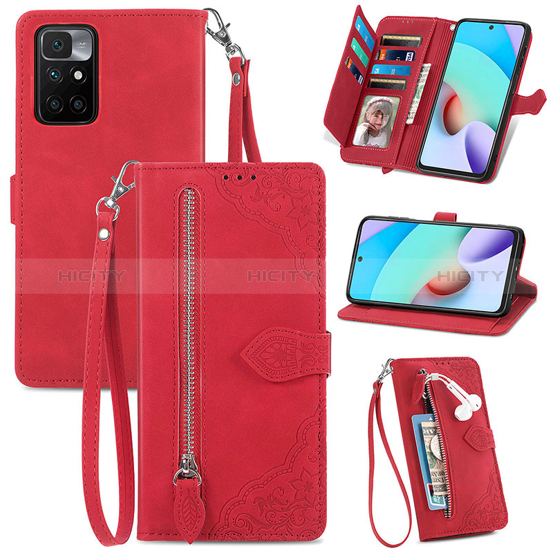 Funda de Cuero Cartera con Soporte Carcasa S06D para Xiaomi Poco M4 Pro 5G Rojo