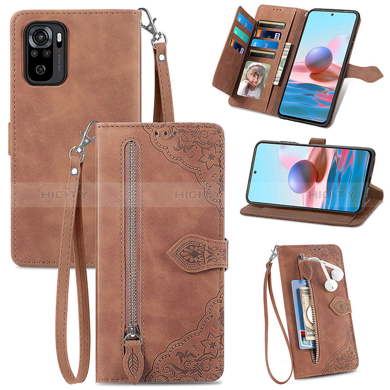 Funda de Cuero Cartera con Soporte Carcasa S06D para Xiaomi Poco M5S Marron