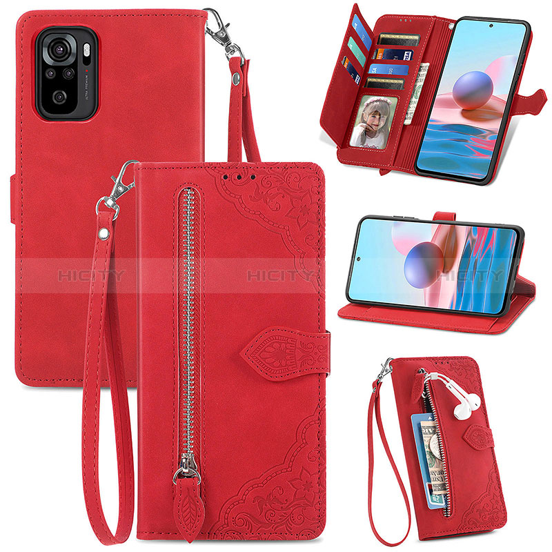 Funda de Cuero Cartera con Soporte Carcasa S06D para Xiaomi Poco M5S Rojo