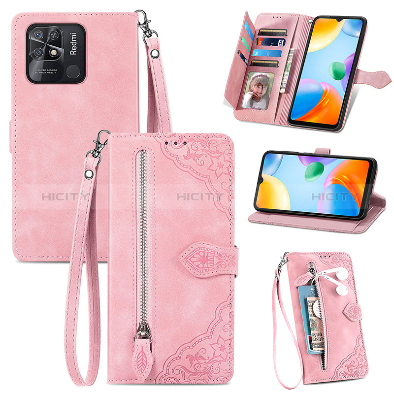 Funda de Cuero Cartera con Soporte Carcasa S06D para Xiaomi Redmi 10C 4G Rosa