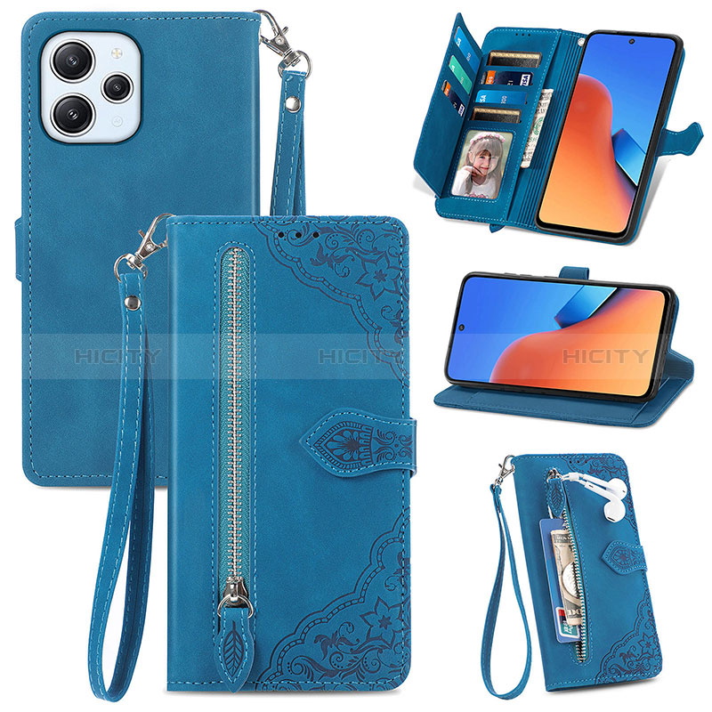 Funda de Cuero Cartera con Soporte Carcasa S06D para Xiaomi Redmi 12 4G Azul