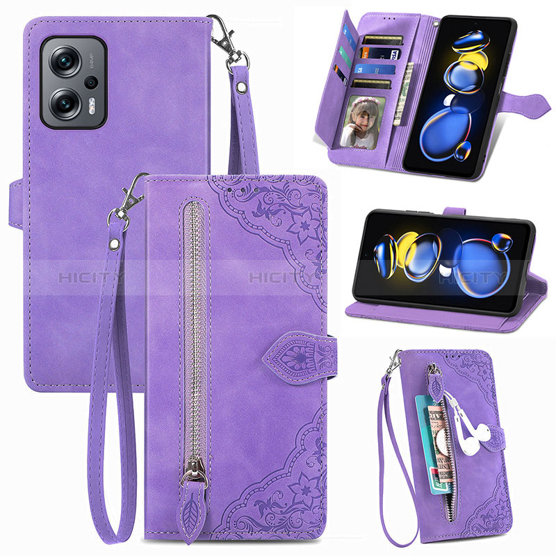 Funda de Cuero Cartera con Soporte Carcasa S06D para Xiaomi Redmi K50i 5G Morado