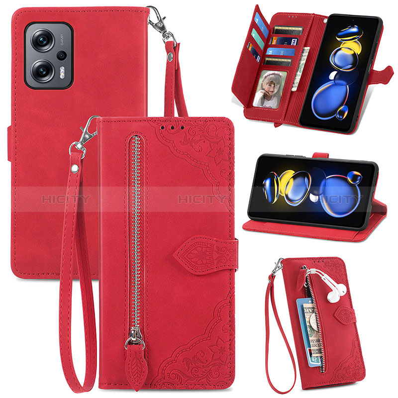 Funda de Cuero Cartera con Soporte Carcasa S06D para Xiaomi Redmi Note 11T Pro 5G Rojo