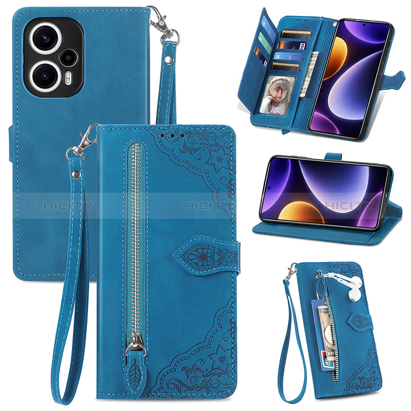 Funda de Cuero Cartera con Soporte Carcasa S06D para Xiaomi Redmi Note 12 Turbo 5G Azul