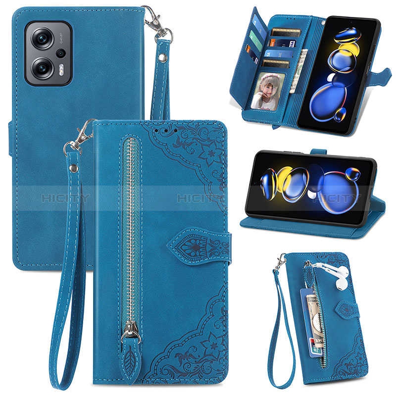 Funda de Cuero Cartera con Soporte Carcasa S06D para Xiaomi Redmi Note 12T Pro 5G Azul