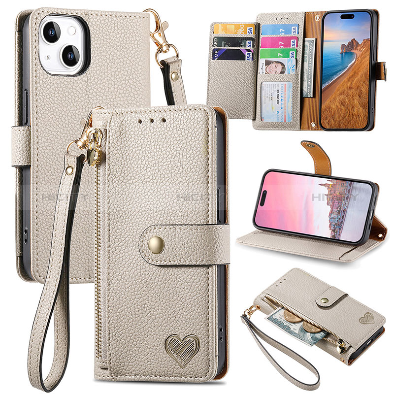 Funda de Cuero Cartera con Soporte Carcasa S07D para Apple iPhone 13