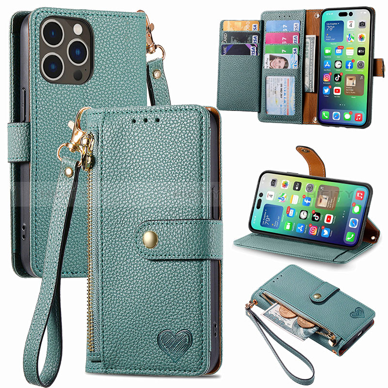 Funda de Cuero Cartera con Soporte Carcasa S07D para Apple iPhone 13 Pro