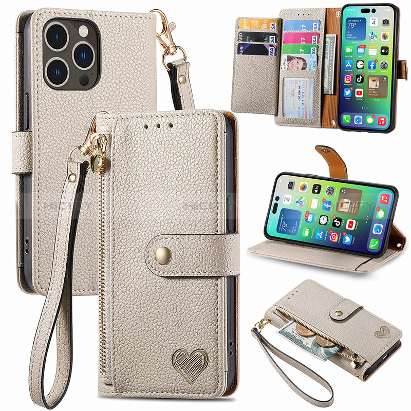 Funda de Cuero Cartera con Soporte Carcasa S07D para Apple iPhone 13 Pro Max