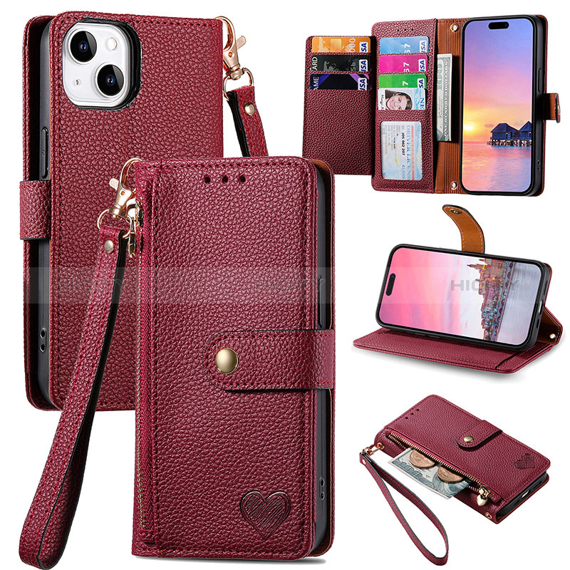 Funda de Cuero Cartera con Soporte Carcasa S07D para Apple iPhone 14