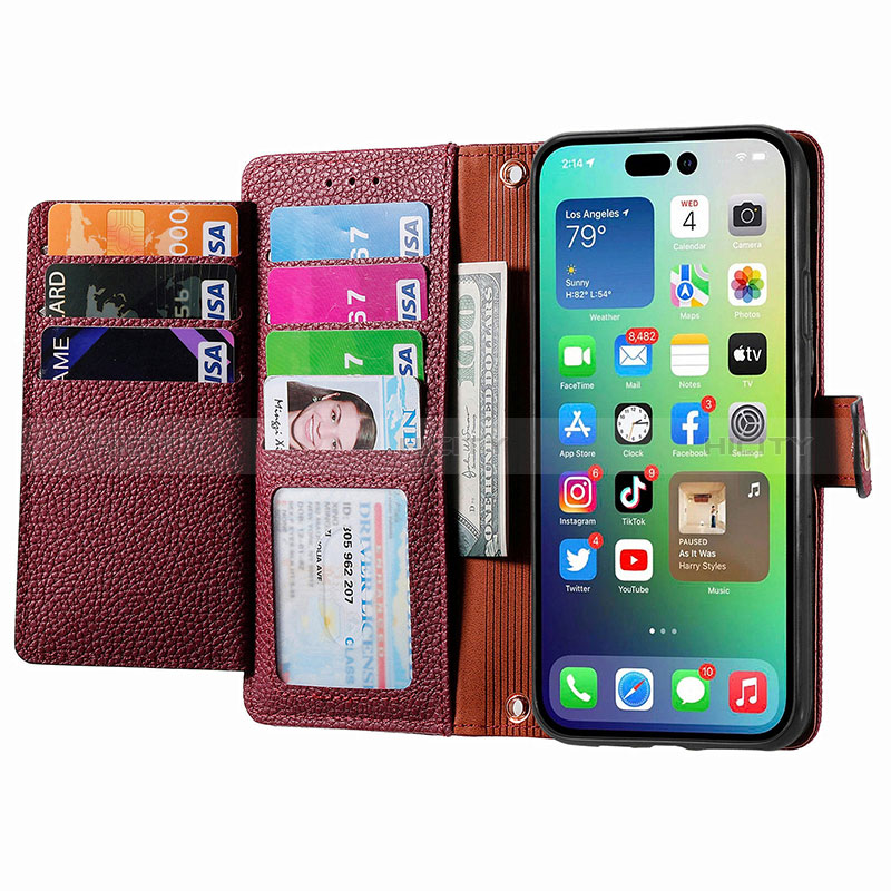 Funda de Cuero Cartera con Soporte Carcasa S07D para Apple iPhone 14 Pro