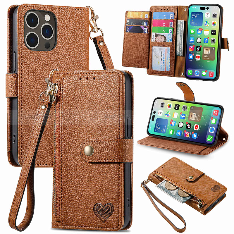 Funda de Cuero Cartera con Soporte Carcasa S07D para Apple iPhone 14 Pro