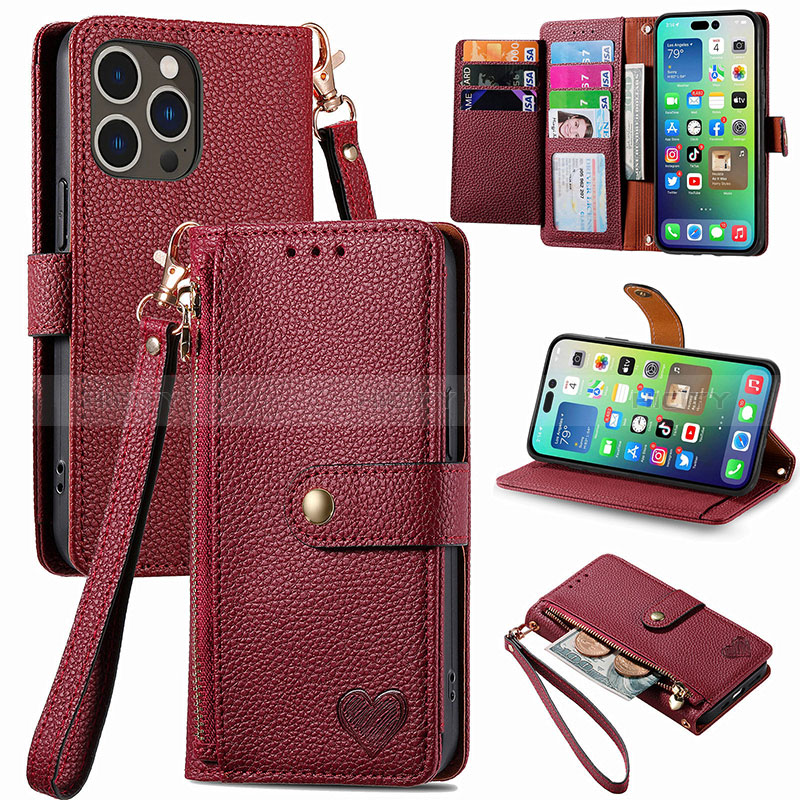 Funda de Cuero Cartera con Soporte Carcasa S07D para Apple iPhone 14 Pro Max