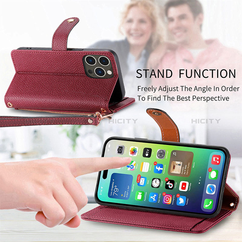 Funda de Cuero Cartera con Soporte Carcasa S07D para Apple iPhone 15 Pro