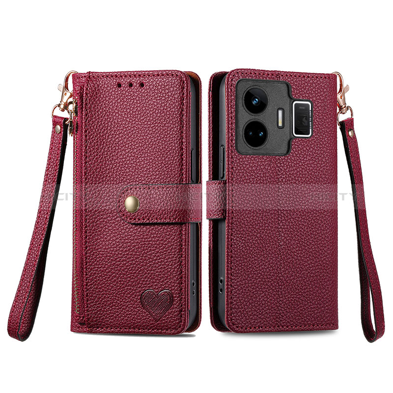 Funda de Cuero Cartera con Soporte Carcasa S07D para Realme GT Neo5 5G Rojo