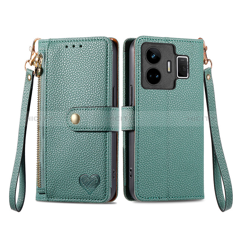 Funda de Cuero Cartera con Soporte Carcasa S07D para Realme GT Neo5 5G Verde