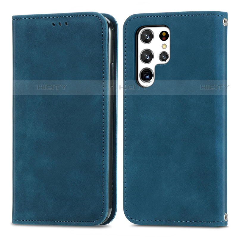 Funda de Cuero Cartera con Soporte Carcasa S07D para Samsung Galaxy S22 Ultra 5G Azul