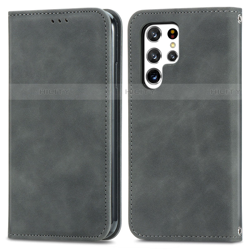 Funda de Cuero Cartera con Soporte Carcasa S07D para Samsung Galaxy S22 Ultra 5G Gris