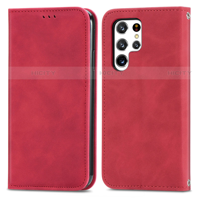 Funda de Cuero Cartera con Soporte Carcasa S07D para Samsung Galaxy S22 Ultra 5G Rojo